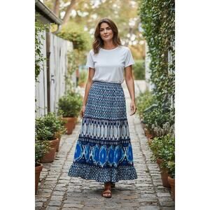 Lane Bryant Women's Blue + White Ikat Print Maxi Skirt Size 14/16 Plus Size